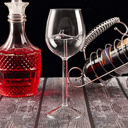 MSZQ - Copas de vino tinto con interior de tiburón de cristal transparente sin plomo para el hogar, bar o fiesta, vidrio cristal, 4 piezas