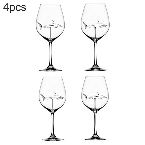 MSZQ - Copas de vino tinto con interior de tiburón de cristal transparente sin plomo para el hogar, bar o fiesta, vidrio cristal, 4 piezas