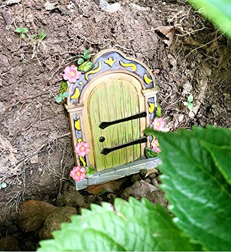 Muammax Puerta de jardín de hadas Puerta miniatura para accesorios de jardín de hadas Gnomo, decoración del hogar puertas de hadas (verde)