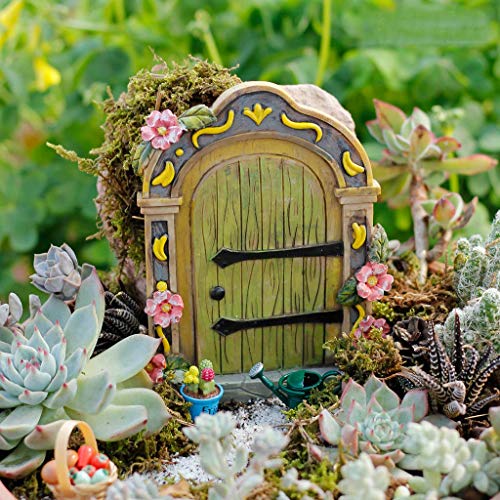 Muammax Puerta de jardín de hadas Puerta miniatura para accesorios de jardín de hadas Gnomo, decoración del hogar puertas de hadas (verde)