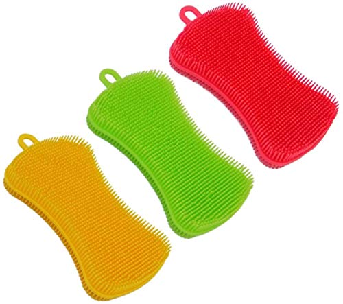 MUCHEN SHOP Esponja de Silicona,3 Pack Multifunción Antibacteriana Cepillo de Limpieza de Silicona para Lavar Platos Utensilios de Cocina Limpieza de Baño Forma de Hueso 3 Colores