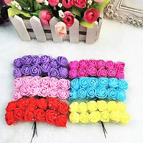 MUCHEN SHOP Mini Rosas Flores Ramos,144 Pack Ramo de Flores de Espuma Pequeñas Rosas Artificiales Lindas para Manualidades Decoración de Boda Fiesta Navidad Bricolaje Rosa 2.5CM