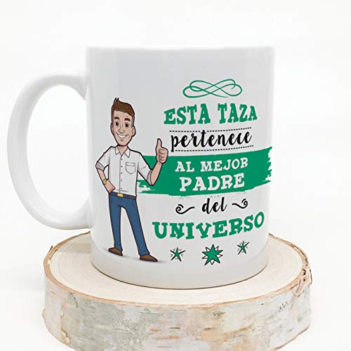 MUGFFINS Taza Papá - Esta Taza Pertenece al Mejor Padre del Universo - Taza Desayuno Idea Regalo Día del Padre. Cerámica 350 mL