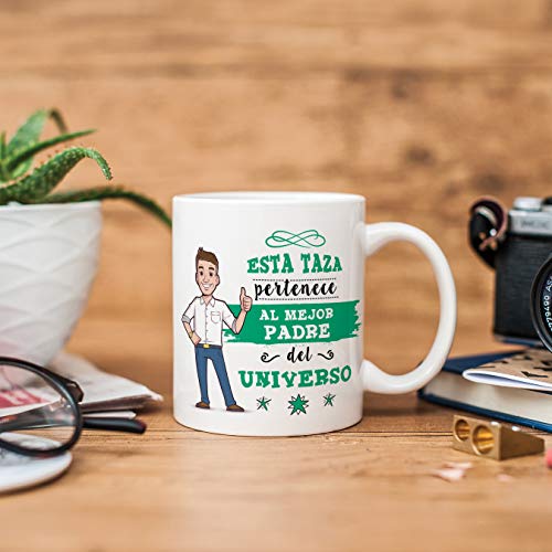 MUGFFINS Taza Papá - Esta Taza Pertenece al Mejor Padre del Universo - Taza Desayuno Idea Regalo Día del Padre. Cerámica 350 mL