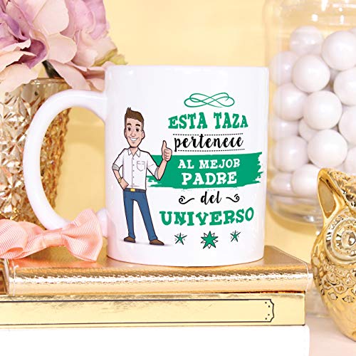 MUGFFINS Taza Papá - Esta Taza Pertenece al Mejor Padre del Universo - Taza Desayuno Idea Regalo Día del Padre. Cerámica 350 mL