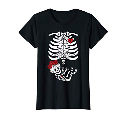 Mujer Camiseta halloween embarazada, catrina, futuras madres Camiseta