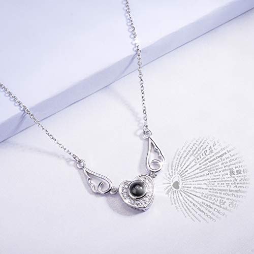 Mujer Collares de 'Te Amo' en 100 Idiomas, CELESTIA Joyería de Plata de ley 925, Corazón de Ala de Angel Colgante 46CM Cadena, Collares de Recuerdos de Amor, Regalos Únicos para Niñas, con Caja