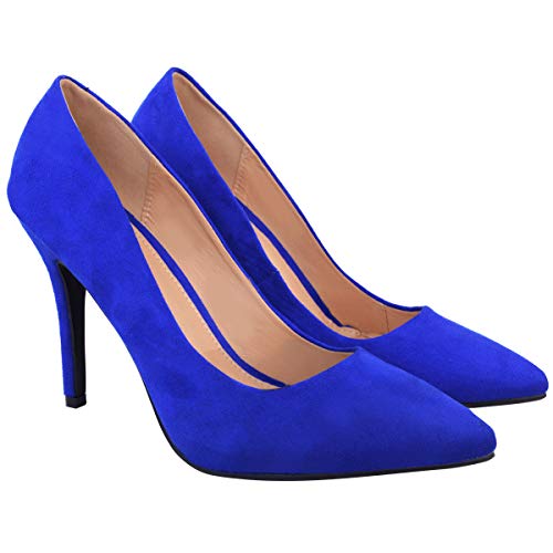 MUJER MEDIO BAJO TACÓN ALTO EN PUNTA ZAPATILLAS TRABAJO DE OFICINA INTELIGENTE ZAPATOS CLÁSICOS VARIOS NÚMEROS - Azul Real - Ante, Mujer, 39 EU/6 UK