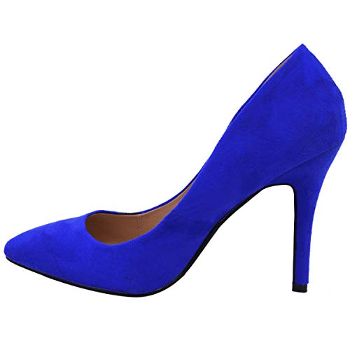 MUJER MEDIO BAJO TACÓN ALTO EN PUNTA ZAPATILLAS TRABAJO DE OFICINA INTELIGENTE ZAPATOS CLÁSICOS VARIOS NÚMEROS - Azul Real - Ante, Mujer, 39 EU/6 UK