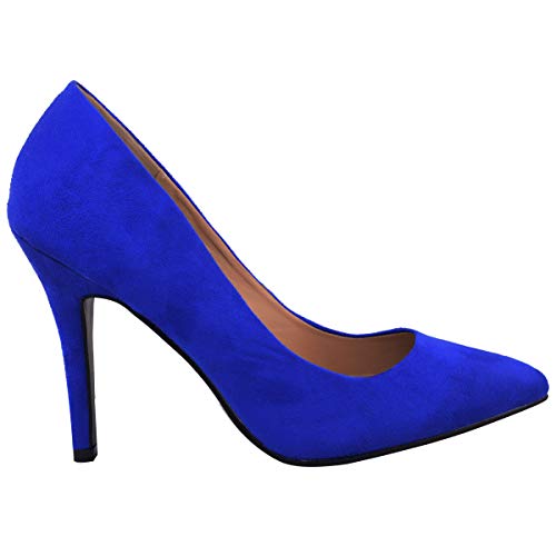 MUJER MEDIO BAJO TACÓN ALTO EN PUNTA ZAPATILLAS TRABAJO DE OFICINA INTELIGENTE ZAPATOS CLÁSICOS VARIOS NÚMEROS - Azul Real - Ante, Mujer, 39 EU/6 UK