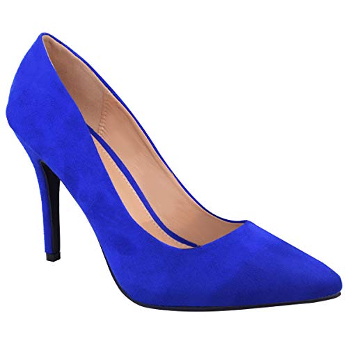 MUJER MEDIO BAJO TACÓN ALTO EN PUNTA ZAPATILLAS TRABAJO DE OFICINA INTELIGENTE ZAPATOS CLÁSICOS VARIOS NÚMEROS - Azul Real - Ante, Mujer, 39 EU/6 UK