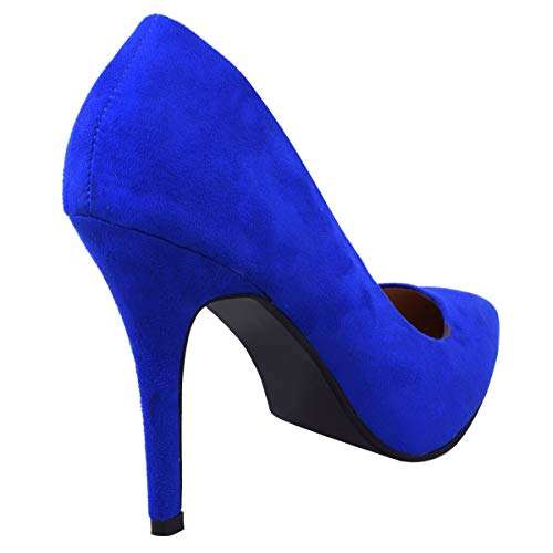 MUJER MEDIO BAJO TACÓN ALTO EN PUNTA ZAPATILLAS TRABAJO DE OFICINA INTELIGENTE ZAPATOS CLÁSICOS VARIOS NÚMEROS - Azul Real - Ante, Mujer, 39 EU/6 UK