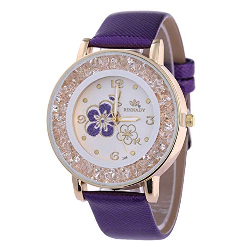 Mujeres Reloj Reloj Moda Mujeres Reloj De Pulsera De Cuarzo Señoras Relojes Bola Diamante Rosa Patrón Cuarzo Cinturón Reloj Púrpura