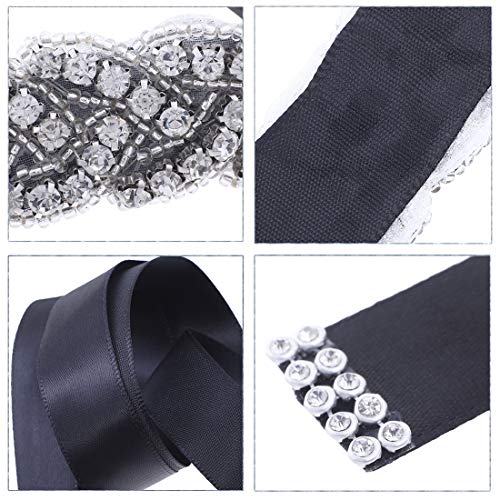 Mujeres Rhinestone Cinturón Faja Raso - Damas Correa Fino Crystal Apliques Correas Elegante Cóctel Pretina de Accesorios Boda Negro