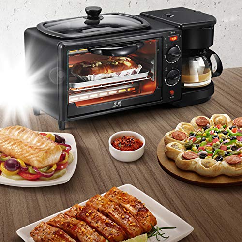 Multifuncional Desayuno Máquina, Hogar 3 En 1 Horno De Pizza Tortilla De Huevo Sartén Tostadora Eléctrica Mini Goteo Americana Cafetera, Fácil De Limpiar Black