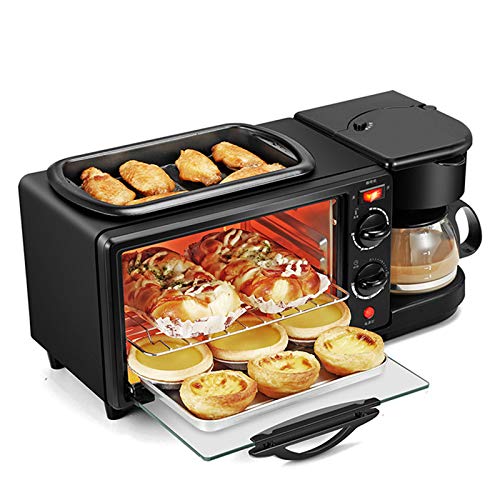 Multifuncional Desayuno Máquina, Hogar 3 En 1 Horno De Pizza Tortilla De Huevo Sartén Tostadora Eléctrica Mini Goteo Americana Cafetera, Fácil De Limpiar Black