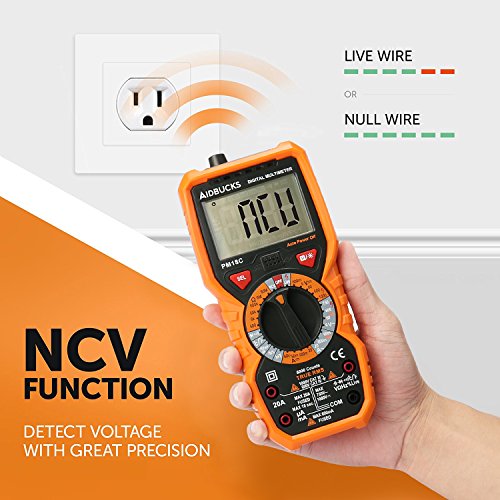 Multímetro Digital Profesional Janisa PM18C DC / AC Voltaje de Corriente Amperimetro Voltímetro Capacitancia Resistencia Continuidad Diodo Tester sin Contacto sonda Temperatura de Retroiluminación LCD