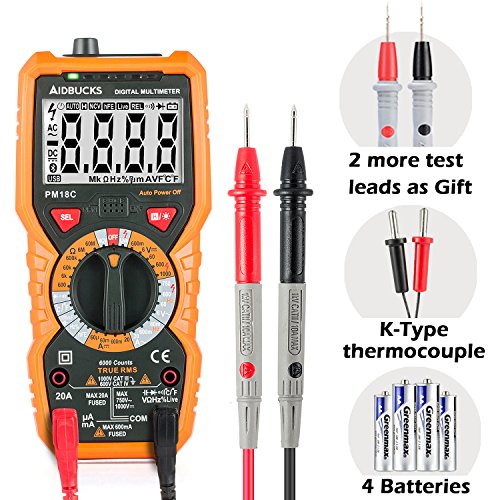 Multímetro Digital Profesional Janisa PM18C DC / AC Voltaje de Corriente Amperimetro Voltímetro Capacitancia Resistencia Continuidad Diodo Tester sin Contacto sonda Temperatura de Retroiluminación LCD