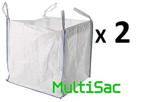 MULTISAC. 2 Big Bags (FIBC) 90x90x90cm 1000 KG. Ideal para gestión de reciclaje, escombros, tierra, áridos, jardinería, etc.