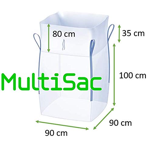 MULTISAC Big Bag 90x90x100 cms. Camisa + Fondo Plano. FIBC 1000 KG Ideal para la gestión de escombros, transporte de tierra, árido, etc. (1)