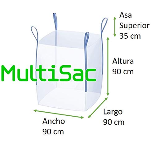 MULTISAC Big Bag 90x90x90cms. FIBC 1000 KG Ideal para la gestión de escombros, transporte de tierra, árido, etc.