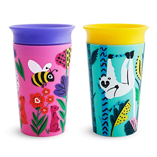 Munchkin Miracle 360° Wildlove - Vaso Antiderrames , Abeja/Lémur, 266 ml, 2 uds