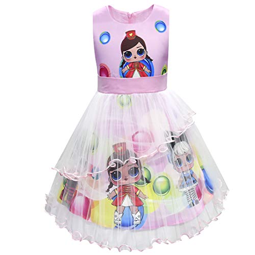 Muñecas de LOL Vestido de niña Cuello Redondo sin Mangas Ropa de Dibujos Animados 3-8Years (Rosa, 140 (7-8 años))