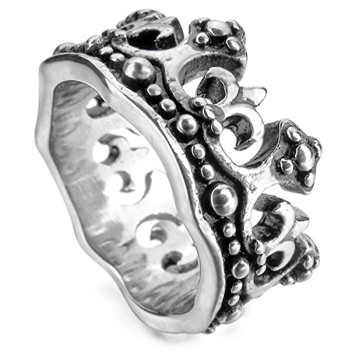 MunkiMix Acero Inoxidable Anillo Ring Banda Venda El Tono De Plata Negro Real Rey Corona La Flor De lis Cruzar Cruz Talla Tamaño 17 Hombre