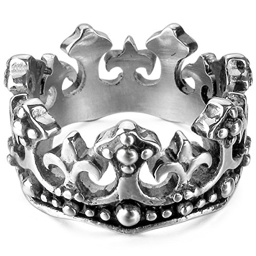 MunkiMix Acero Inoxidable Anillo Ring Banda Venda El Tono De Plata Negro Real Rey Corona La Flor De lis Cruzar Cruz Talla Tamaño 17 Hombre