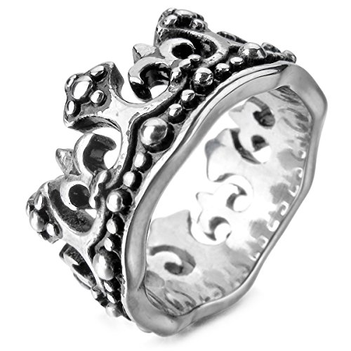 MunkiMix Acero Inoxidable Anillo Ring Banda Venda El Tono De Plata Negro Real Rey Corona La Flor De lis Cruzar Cruz Talla Tamaño 17 Hombre