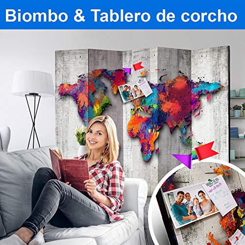 murando Biombo con Tablero de Corcho 225x172 cm de Impresion Bilateral en el Lienzo de TNT de Calidad Decoracion Foto Biombo de Madera con Imagen Impresa Home Office f-B-0009-z-c