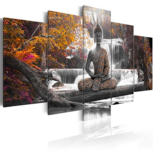 murando - Cuadro en Lienzo Buda 200x100 cm Impresión de 5 Piezas Material Tejido no Tejido Impresión Artística Imagen Gráfica Decoracion de Pared Oriente Zen Cascada c-A-0021-b-p