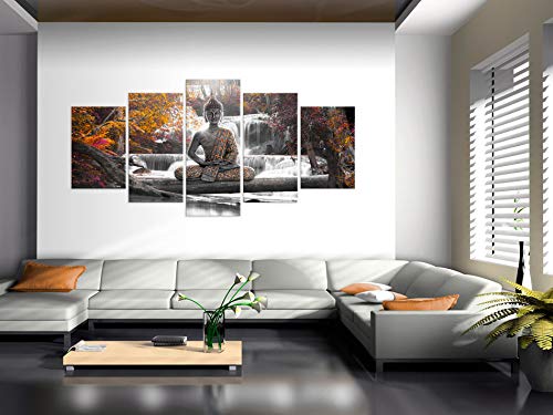 murando - Cuadro en Lienzo Buda 200x100 cm Impresión de 5 Piezas Material Tejido no Tejido Impresión Artística Imagen Gráfica Decoracion de Pared Oriente Zen Cascada c-A-0021-b-p