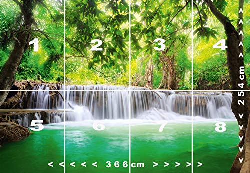 murimage Papel Pintado Cascada 3D 366 x 254 cm incluye pegamento Río de la Selva Bambú Agua verde Bosque baño Foto Mural