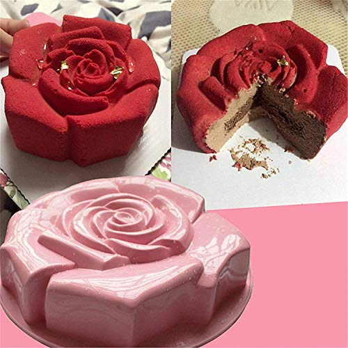 MUUZONING Molde de Silicona para Tartas, Moldes de Silicona Bandejas,Rosa Flor, 6 Agujero, Recubrimiento Antiadherente, Reutilizable para Hornear Bicarbonato de Caramelo de Chocolate#136