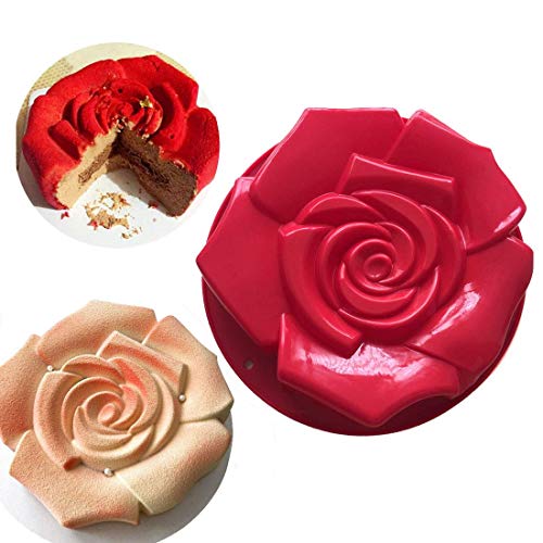 MUUZONING Molde de Silicona para Tartas, Moldes de Silicona Bandejas,Rosa Flor, 6 Agujero, Recubrimiento Antiadherente, Reutilizable para Hornear Bicarbonato de Caramelo de Chocolate#136