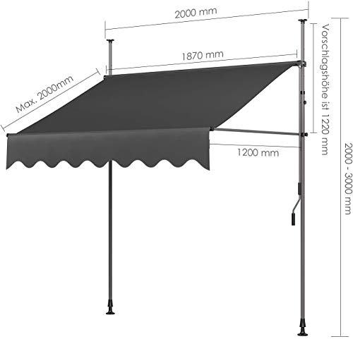 MVPower Toldo Articulado con Armazón, Terraza Balcón Toldo Extensible, Resistente a Los Rayos UV,200 x 120 cm, Gris