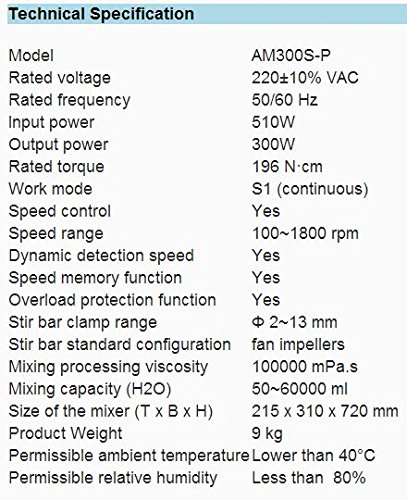 MXBAOHENG Electrolux laboratorio Eléctrico Agitador Batidora am200s-p 30L 100 – 1800RPM 220 V AC 50/60 Hz 340 W