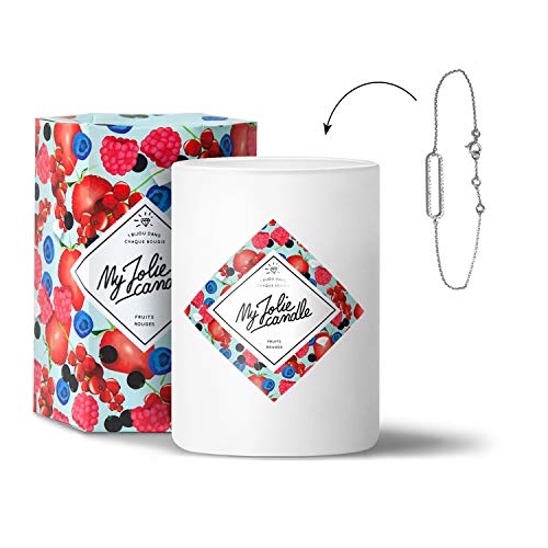 MY JOLIE CANDLE - Vela perfumada con una Joya Sorpresa en su Interior - Pulsera - Plata - Frutos Rojos - Cera Natural - 330g - Tiempo de combustión : 70 Horas