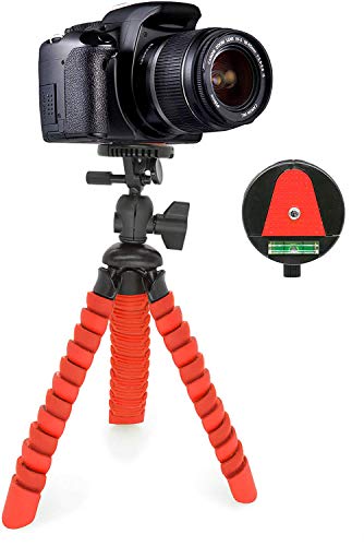 MyGadget Mini Trípode Flexible para Cámara Reflex - Soporte Portatíl Pulpo con Liberación Rápida de Placa - Montaje Universal 360° Pequeño - Rojo