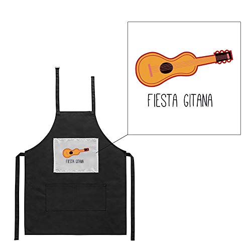 Mygoodprice Delantal Negro de Cocina Barbacoa Fiesta Gitana Guitarra Imprimé