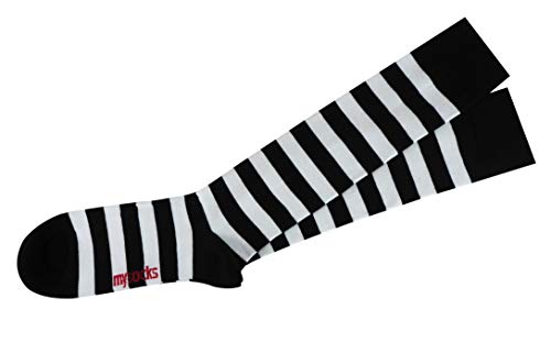 Mysocks unisexo Rodilla alta calcetines largos raya Algodón blanco negro