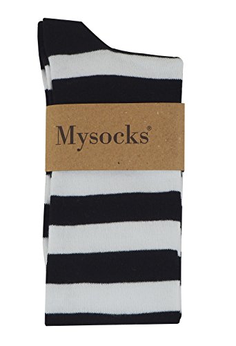 Mysocks unisexo Rodilla alta calcetines largos raya Algodón blanco negro