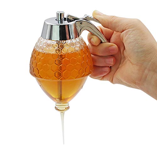 M.Z.A Dispensador de miel jarabe de jugo de miel, botella de 200 ml, recipiente de almacenamiento con soporte para gatillo, herramienta para hornear, sin goteo