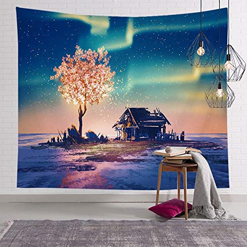 N / A Árbol Paisaje Tapiz Colgante de Pared poliéster Tapiz Hippie japonés decoración Revestimiento de Paredes Luna Amanecer Pintura al óleo decoración del hogar Tapiz A6 73x95cm