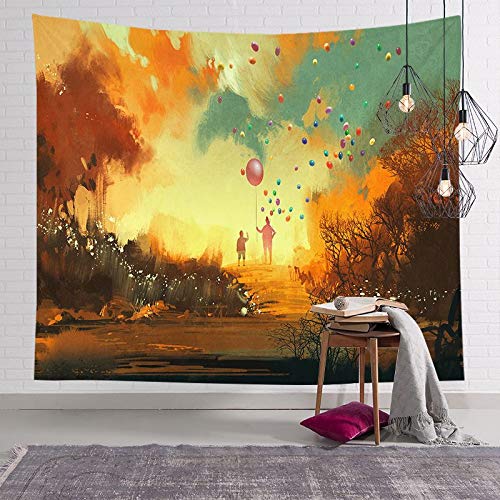 N / A Árbol Paisaje Tapiz Colgante de Pared poliéster Tapiz Hippie japonés decoración Revestimiento de Paredes Luna Amanecer Pintura al óleo decoración del hogar Tapiz A6 73x95cm