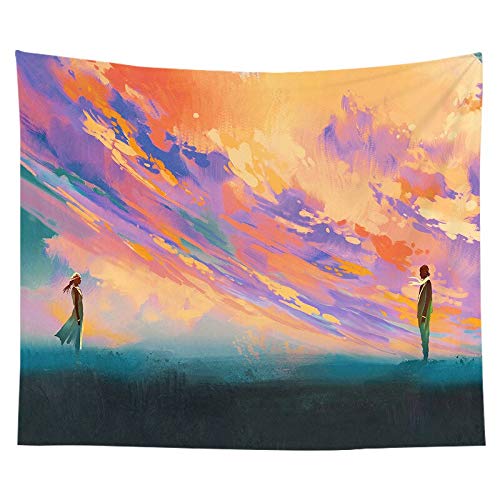 N / A Árbol Paisaje Tapiz Colgante de Pared poliéster Tapiz Hippie japonés decoración Revestimiento de Paredes Luna Amanecer Pintura al óleo decoración del hogar Tapiz A6 73x95cm