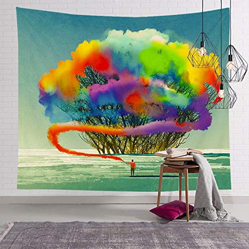 N / A Árbol Paisaje Tapiz Colgante de Pared poliéster Tapiz Hippie japonés decoración Revestimiento de Paredes Luna Amanecer Pintura al óleo decoración del hogar Tapiz A6 73x95cm