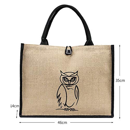 N / A Bolso de Hombro de Lino de Mujer Gran Capacidad Bolso de Hombro Casual para Mujer Bolso Diario de señora Bolso de Compras de Playa Fresca 46x35x14 cm