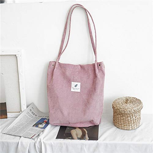 N / A Bolsos de Mujer Bolsas de Pana para Estudiantes Bolso de Hombro Casual de Color sólido Bolso de Mujer Reutilizable Bolso de Playa de Compras 34x30x12 cm